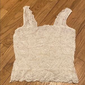 Stretch lace branded top fully beaded mesh lined